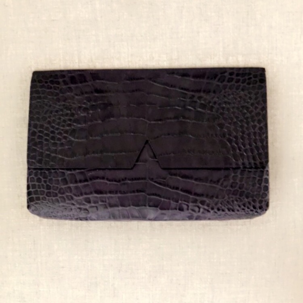 Like New Vince Dark Purple Crocodile Embossed Leather Clutch Bag